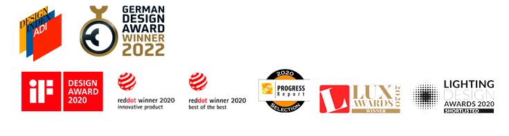 iF Design Award 2020, Red Dot - Best of the Best Lighting Design 2020, <br>Red Dot Innovative Product 2020, Progress Report Selection 2020, Lux Award 2020, ADI Design Index 2020, German Design Award